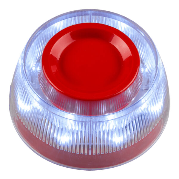Sirena con flash. Color rojo. Requiere base standard no incluida. Certificado EN54-3/EN54-23