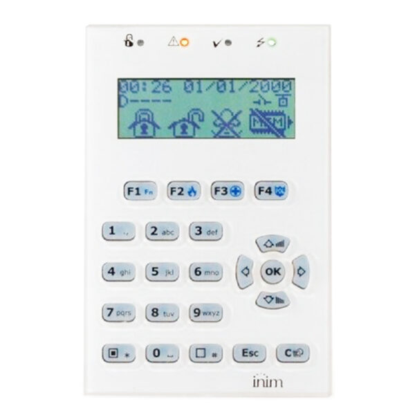 Teclado LCD. 4 leds. 1 terminal I/O. Sensor de luminosidad. Para centrales PRIME. Color Blanco