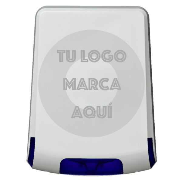 Sirena Exterior Flasch Azul 12V Vertical. Grado 3 con serigrafía PERSONALIZADA. Cantidad mínima 10 ud