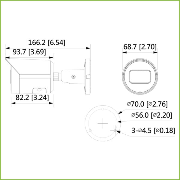 Tubular IP H265 2M DN dWDR Starlight IVS 3DNR IR30m 2.8mm IP67 PoE - Imagen 2