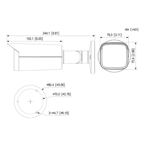 Tubular IP H265 4M DN WDR Starlight IVS SMD IR60m 2.7-13.5VFM IP67 PoE SD AUDIO MIC E/S AI - Imagen 2