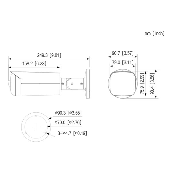 Tubular IP Gran Angular H265 4M WDR Starlight IR20m 2.1mm IP67 PoE AUDIO MIC E/S AI - Imagen 3