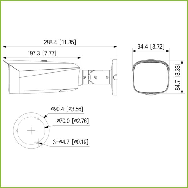 Tubular IP H265 4M FULL COLOR 2.0 WDR140dB Starlight LED70m 2.7-12VFM IP67 ePoE SD AUDIO MIC E/S AI - Imagen 4