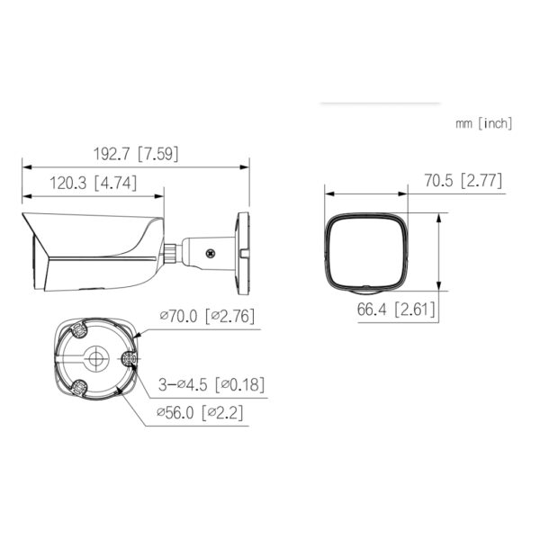 Tubular IP H265 5M WDR Starlight IR50m 3.6mm IP67 PoE SD AUDIO MIC E/S AI - Imagen 3