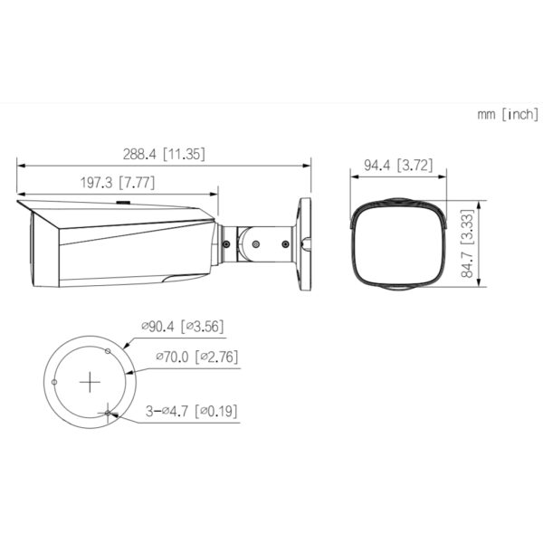 Tubular IP TiOC 3.0 H265 8M WDR Iluminación Dual LED30m/IR30m 2.8mm IP67 PoE MIC AUDIO E/S AI - Imagen 2