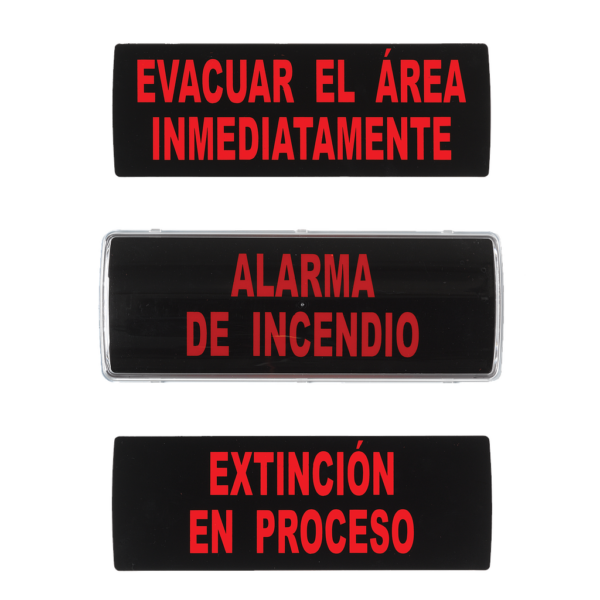Rótulo evacuación con zumbador de 90dB. Caja de plástico 3 insertables incluidos. IP41