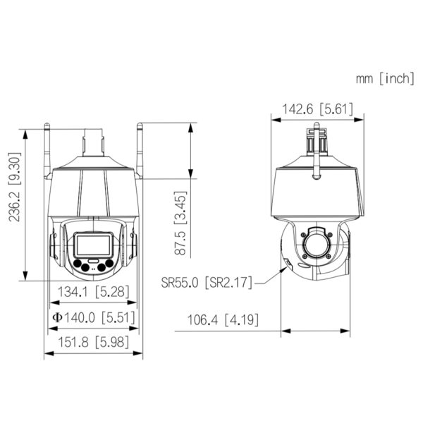 Cámara PTZ IP 2M H265 WDR Iluminación Dual LED30m/IR50m 5x IP66 WiFi AUDIO MIC E/S AI - Imagen 3