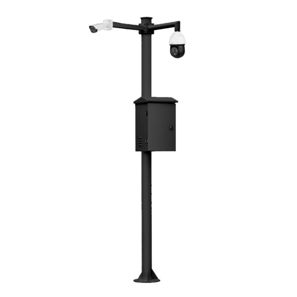 Báculo desmontable de 6m de altura en acero galvanizado de color negro con soporte para cámara y speed dome