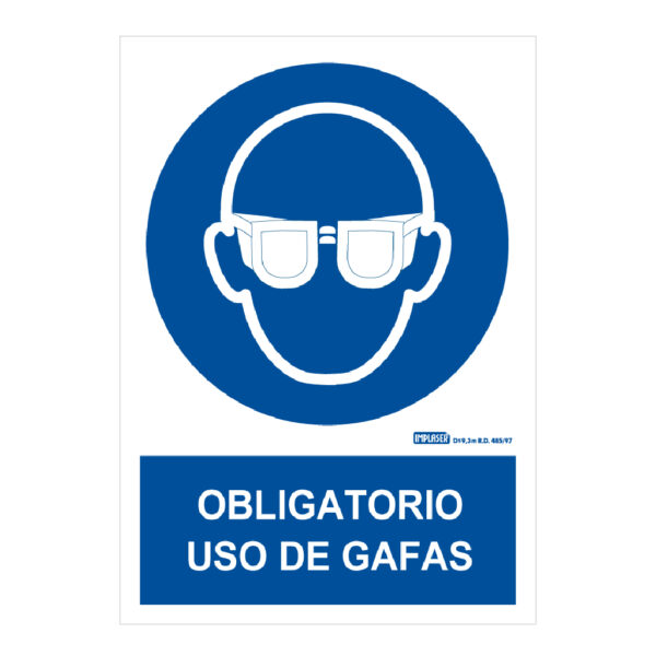 Señal obligatorio uso de gafas 29,7X21cm