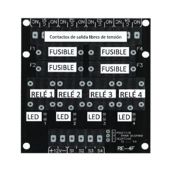 Modulo 4 relés con fusible. Alimentación a 12v - Imagen 2